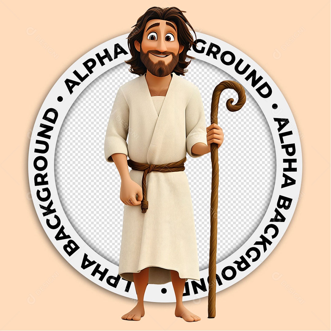 Personagem 3D Jesus Segurando Cajado Para Composição PSD
