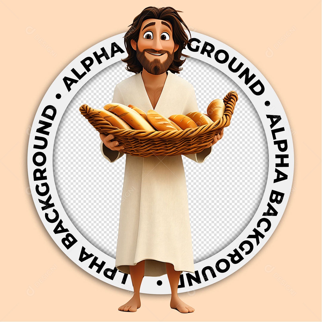 Personagem 3D Jesus Segurando Pão Para Composição PSD