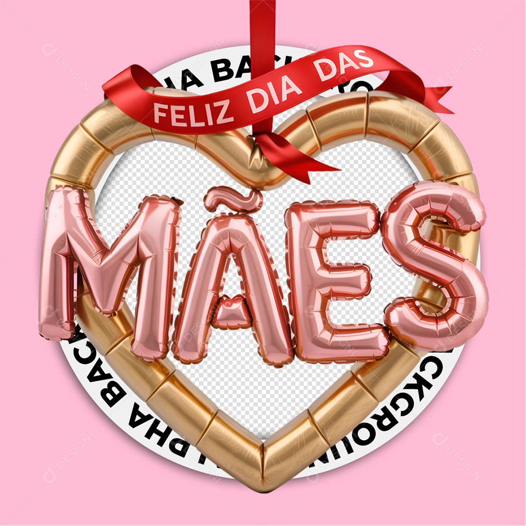 Selo 3D Coração De Mães Para Composição PSD