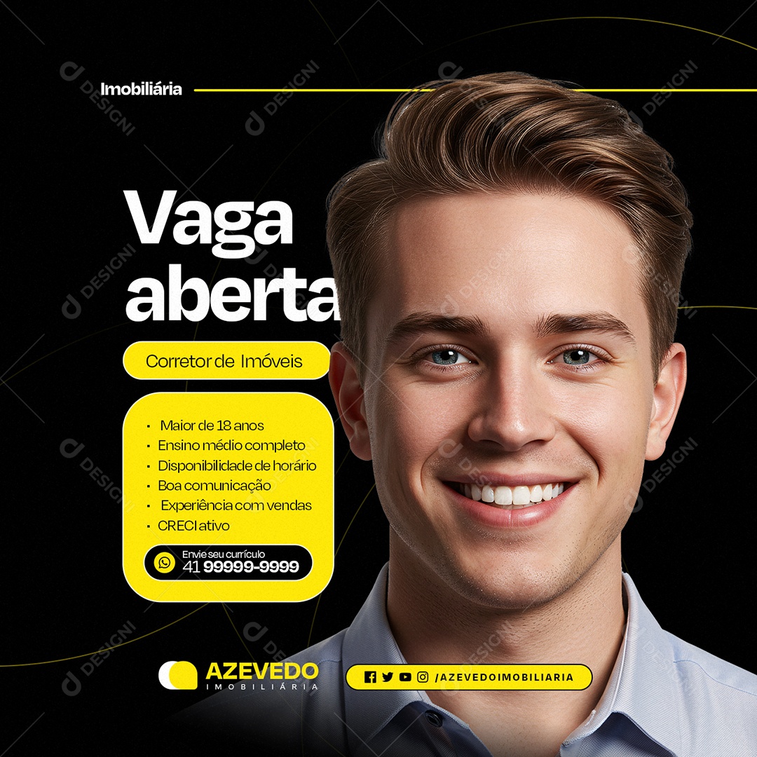 Imobiliária Vaga Aberta Corretor de Imóveis Social Media PSD Editável