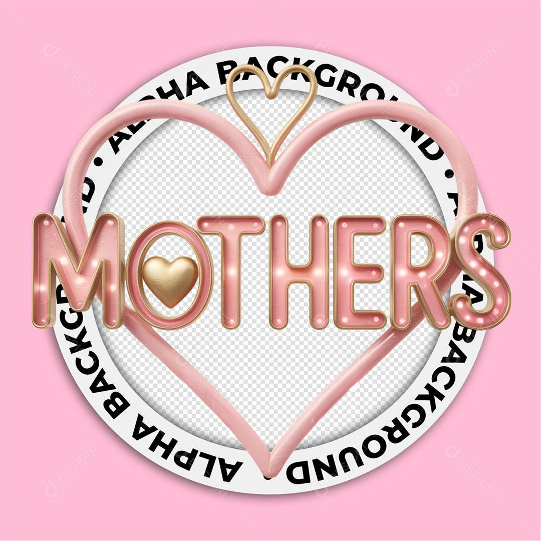 Selo 3D Coração de Mães Para Composição PSD