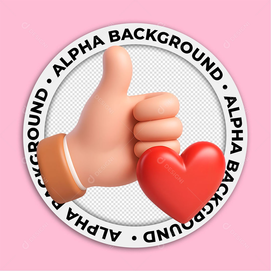 Elemento 3D Mão Dando Like Com um Coração Para Composição PSD