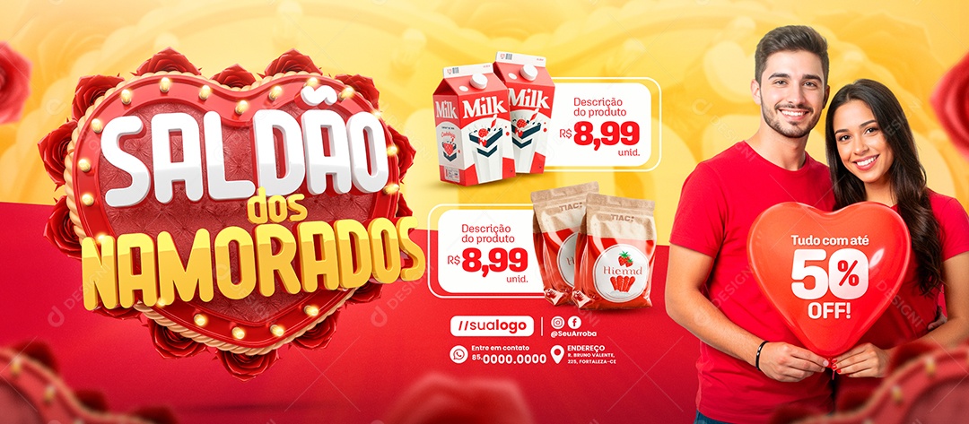 Banner Saldão dos Namorados Supermercado Produtos Social Media PSD Editável