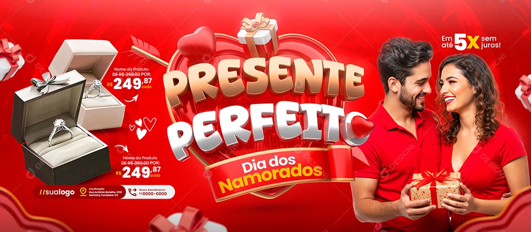 Banner Presente Perfeito Dia dos Namorados Alianças Social Media PSD Editável