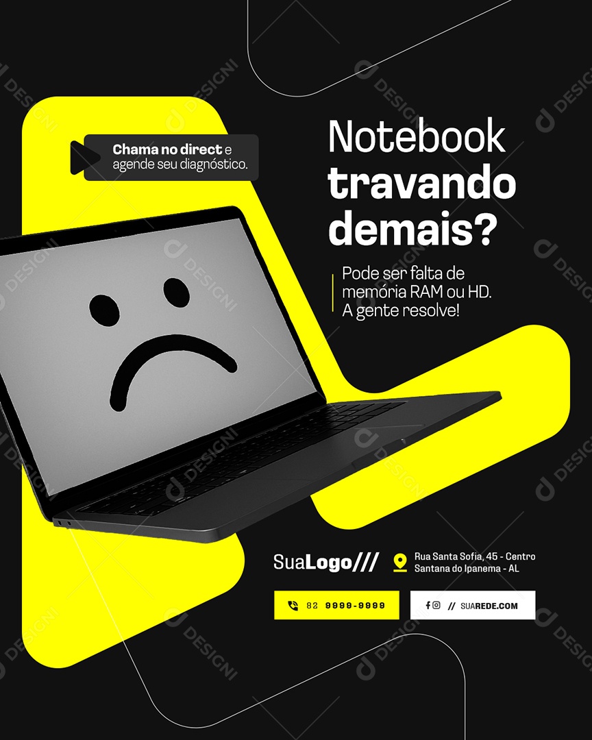 Assistência Técnica Notebook Travando Demais Social Media PSD Editável