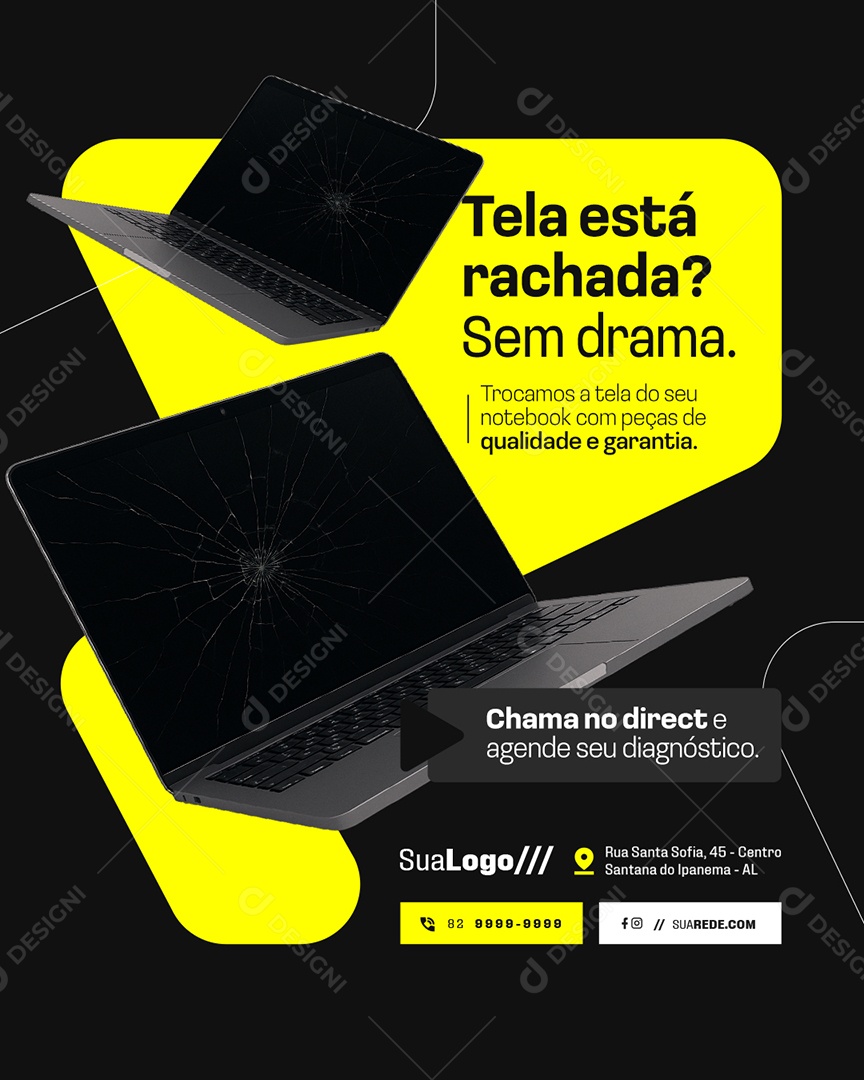 Assistência Técnica Tela Está Rachada Social Media PSD Editável