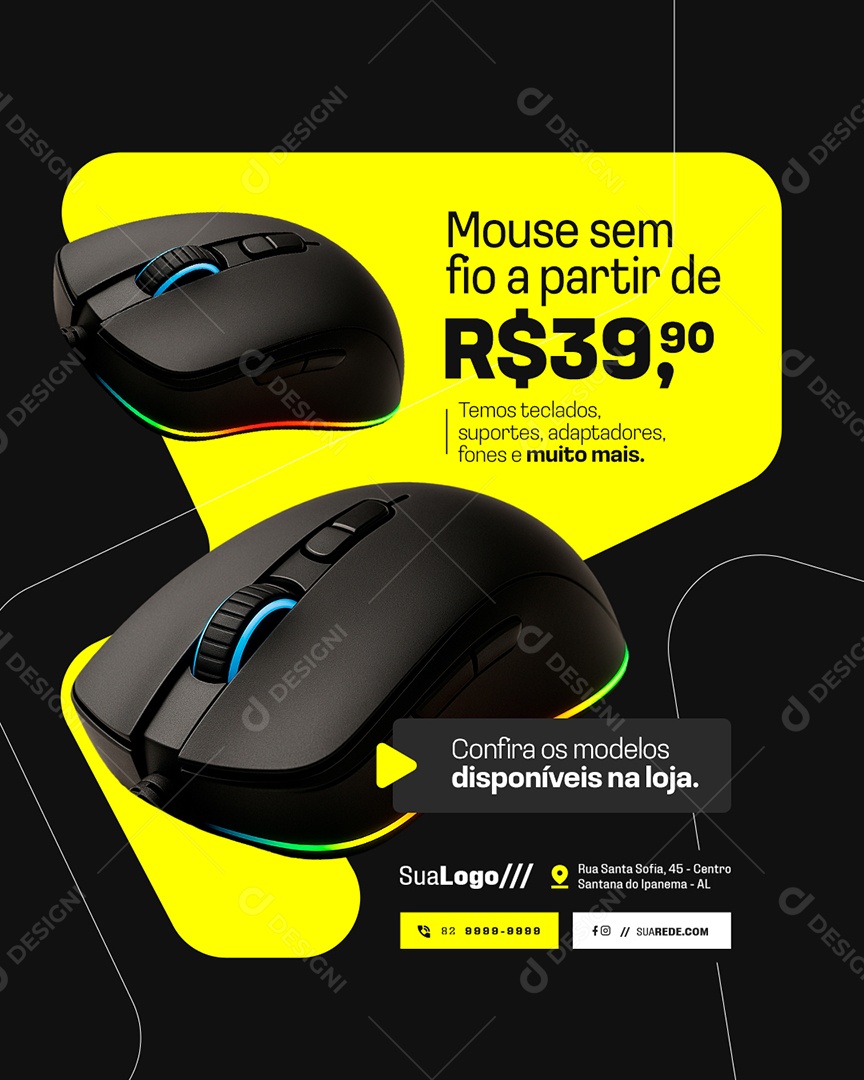 Assistência Técnica Mouse Sem Fio Social Media PSD Editável