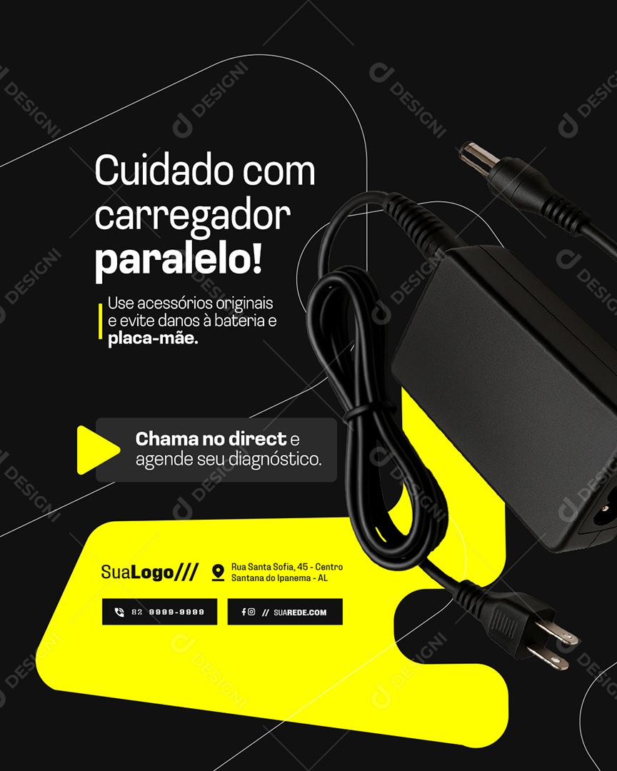 Assistência Técnica Cuidado com Carregador Paralelo Social Media PSD Editável