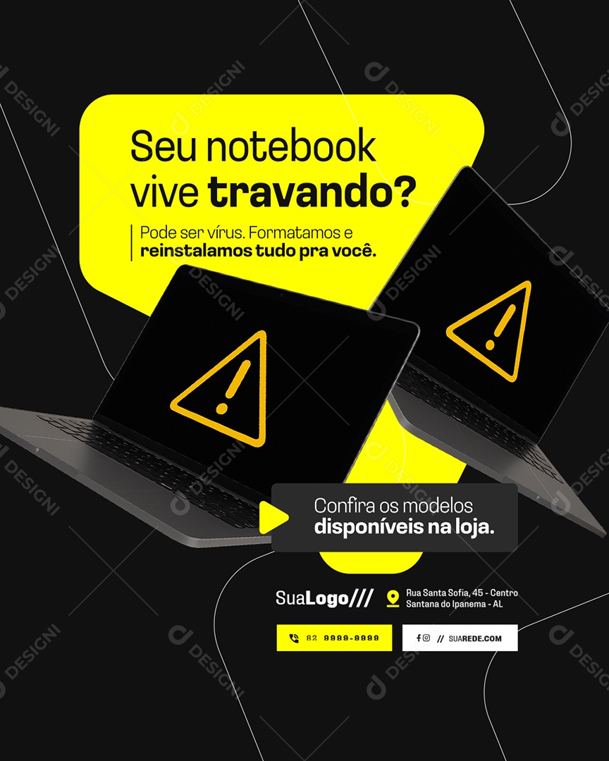 Assistência Técnica Seu Notebook Vive Travando Social Media PSD Editável