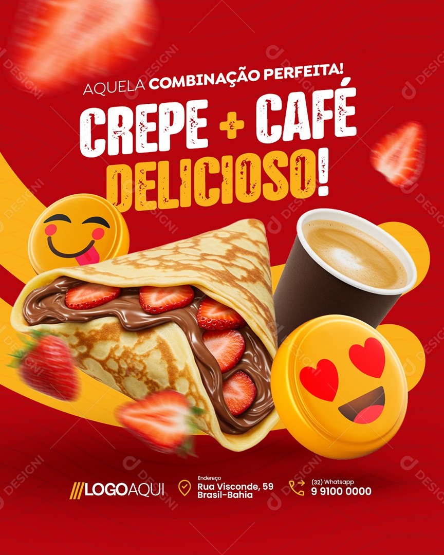 Creperia Aquela Combinação Perfeita Crepe Mais Café Social Media PSD Editável