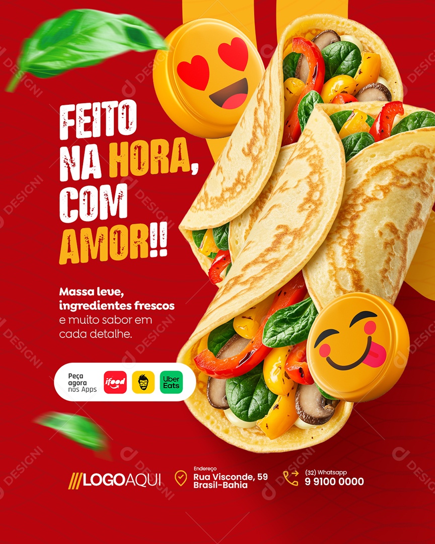 Creperia Feito na Hora com Amor Social Media PSD Editável