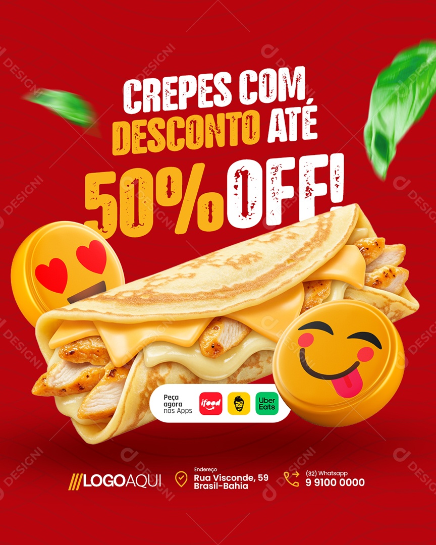 Creperia Crepes com Desconto Social Media PSD Editável