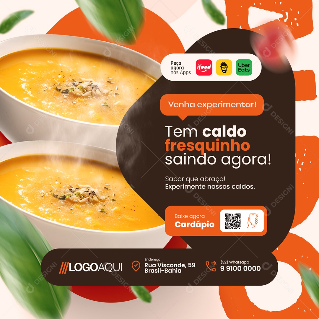 Caldos Venha Experimentar Social Media PSD Editável
