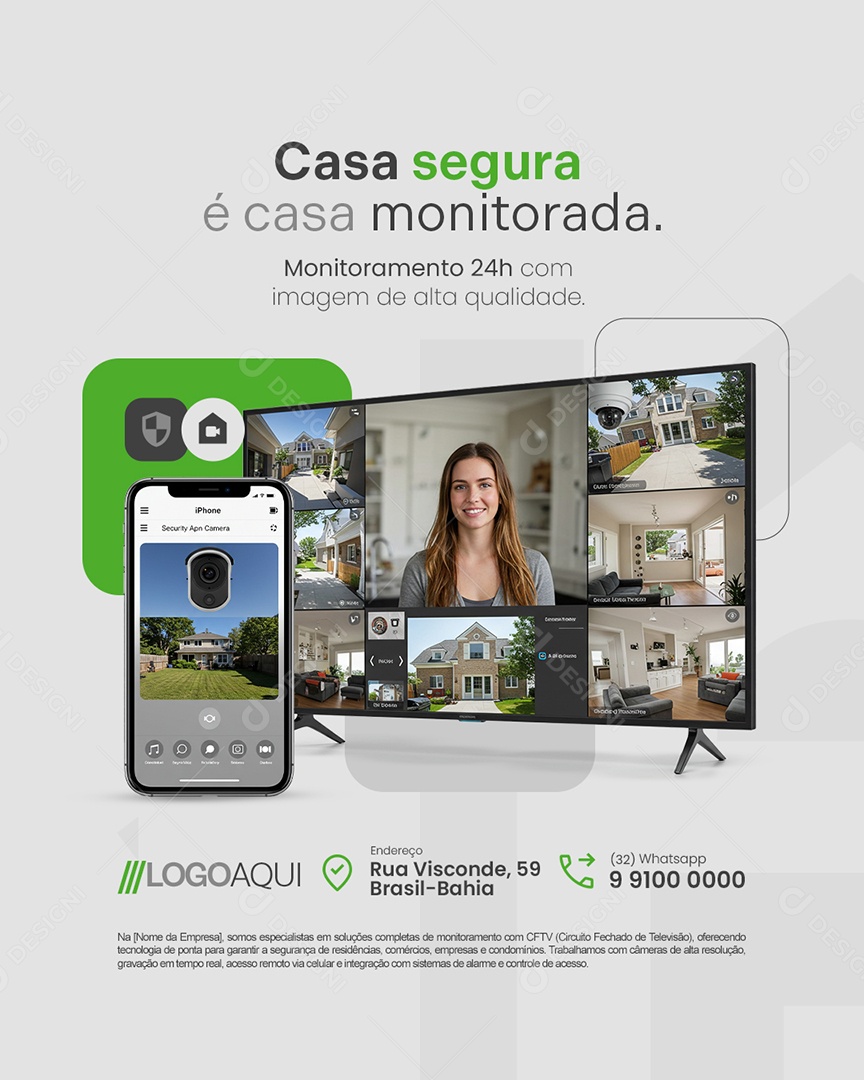 Segurança CFTV Casa Segura é Casa Monitorada Social Media PSD Editável