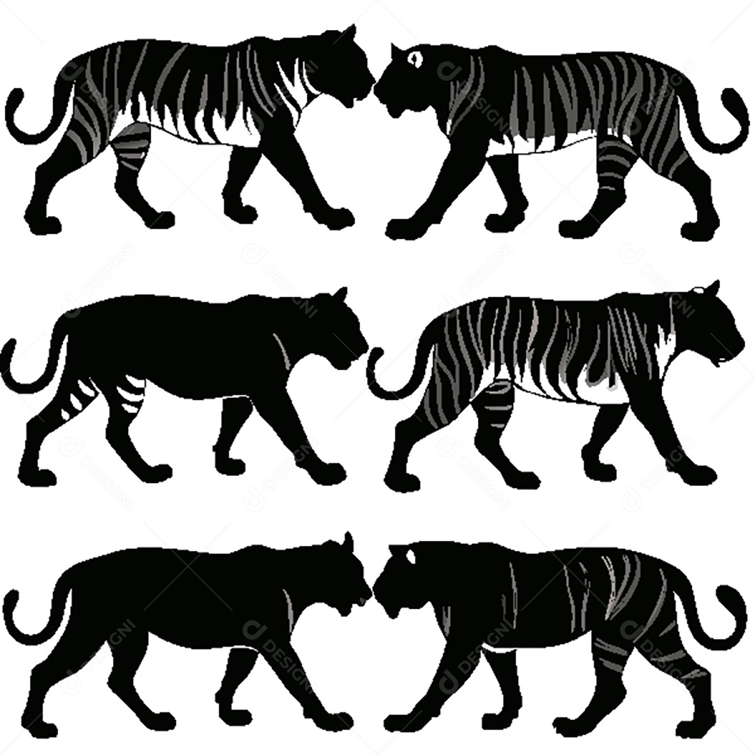 Conjunto de Silhueta Tigre de Vetor EPS