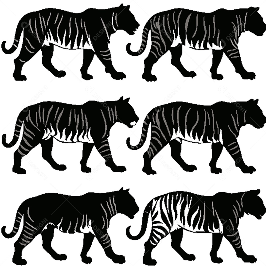 Conjunto de Silhueta Tigre de Vetor EPS