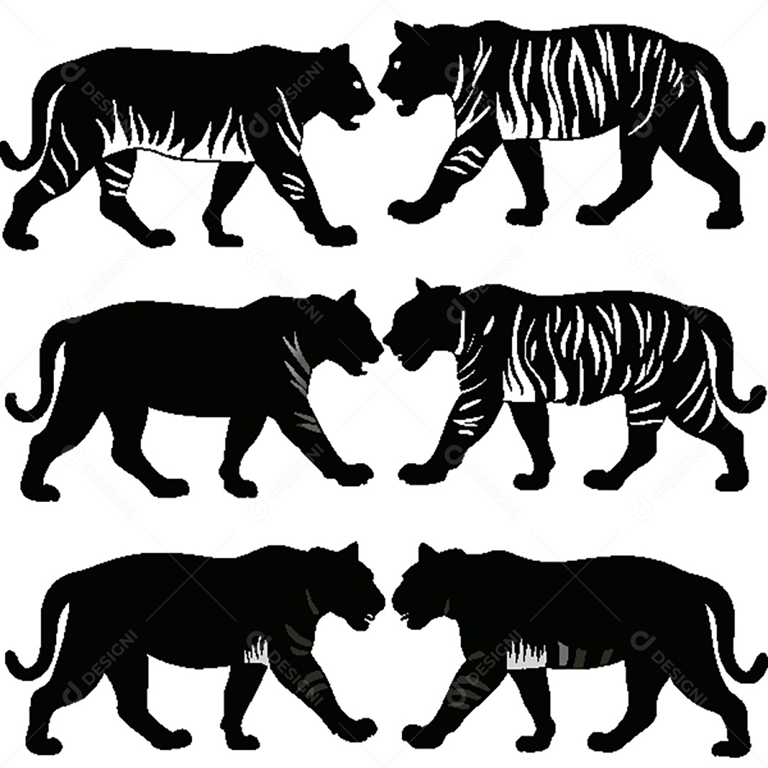 Conjunto de Silhueta Tigre de Vetor EPS