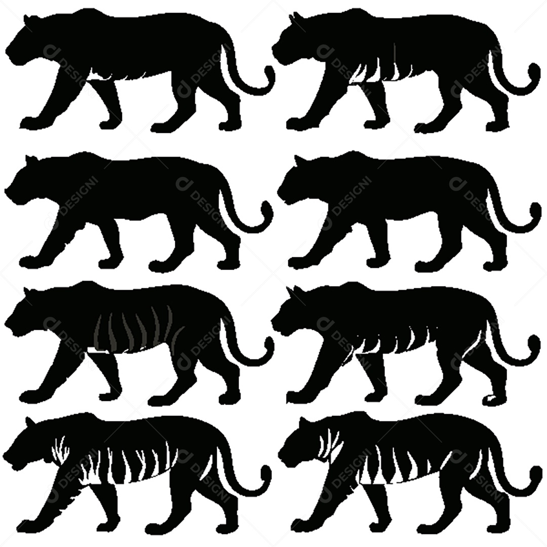 Conjunto de Silhueta Tigre de Vetor EPS