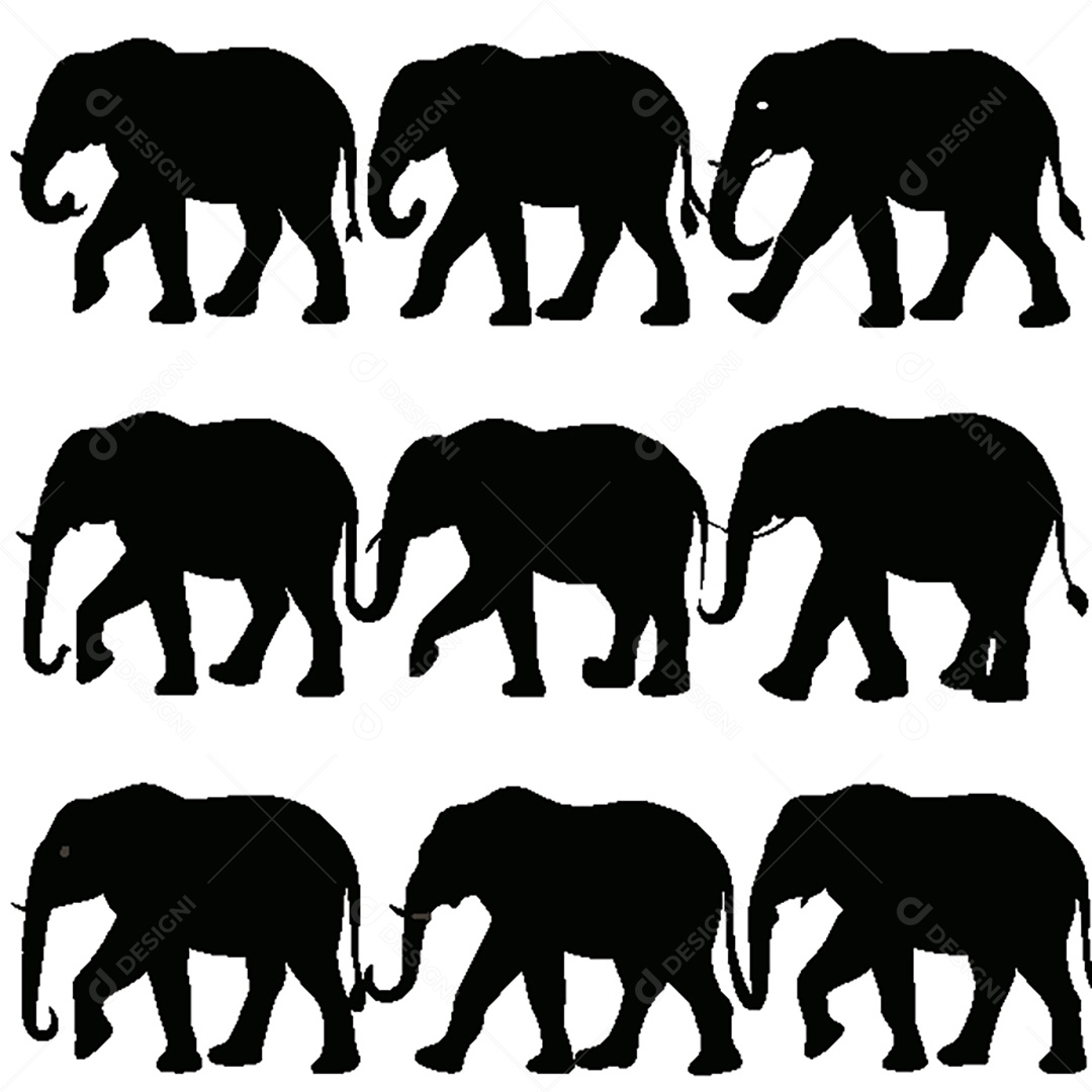 Conjunto de Silhueta de Elefante Vetor EPS