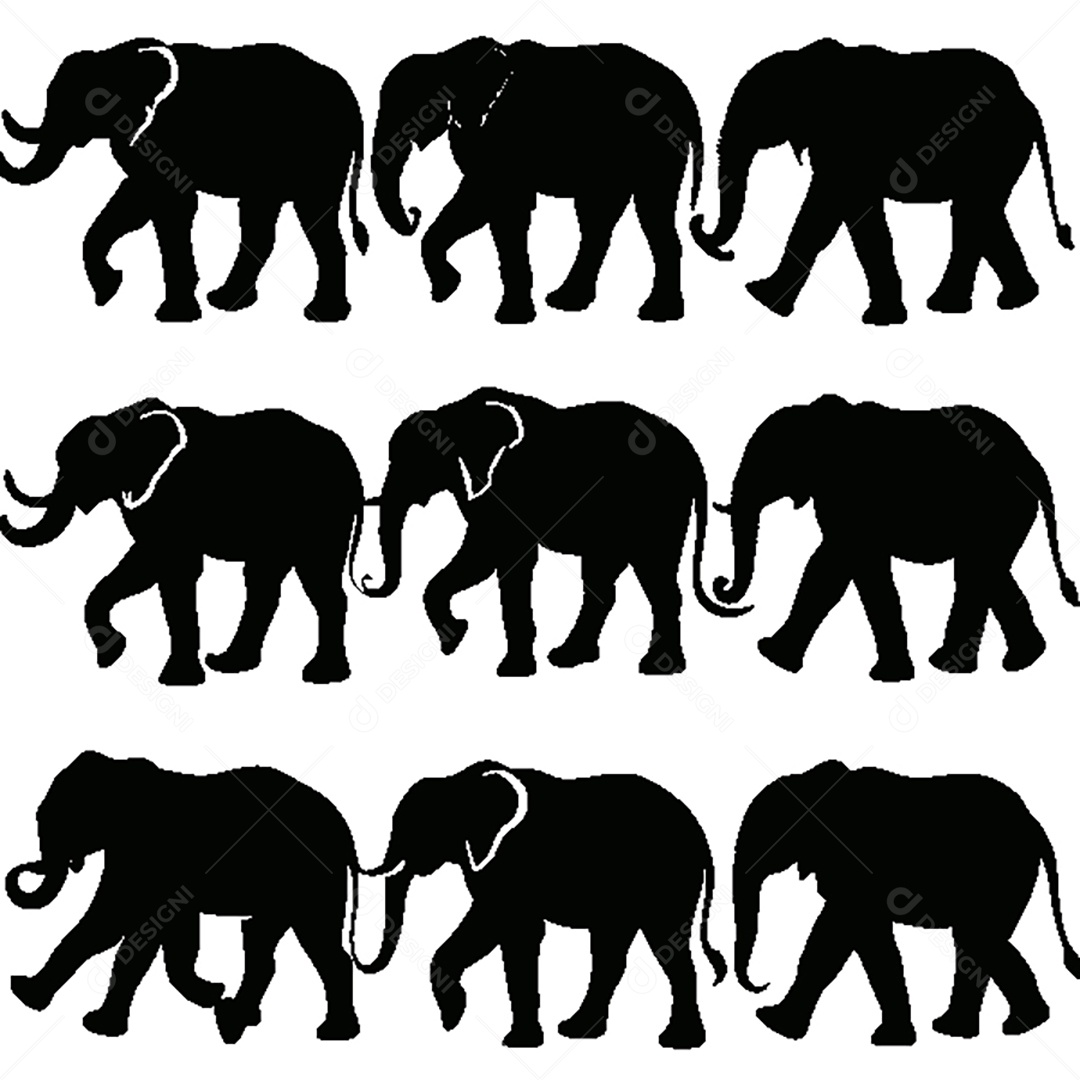 Conjunto de Silhueta de Elefante Vetor EPS