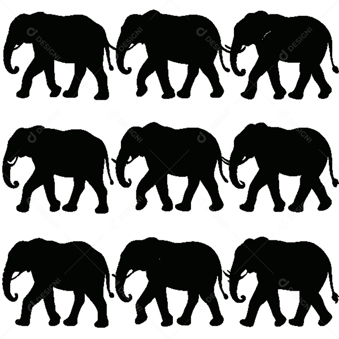 Conjunto de Silhueta de Elefante Vetor EPS