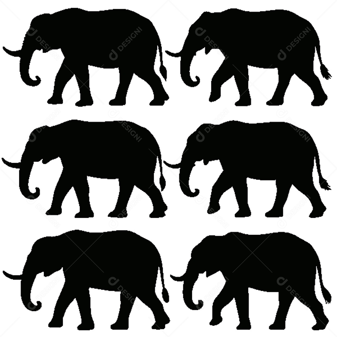 Conjunto de Silhueta de Elefante Vetor EPS