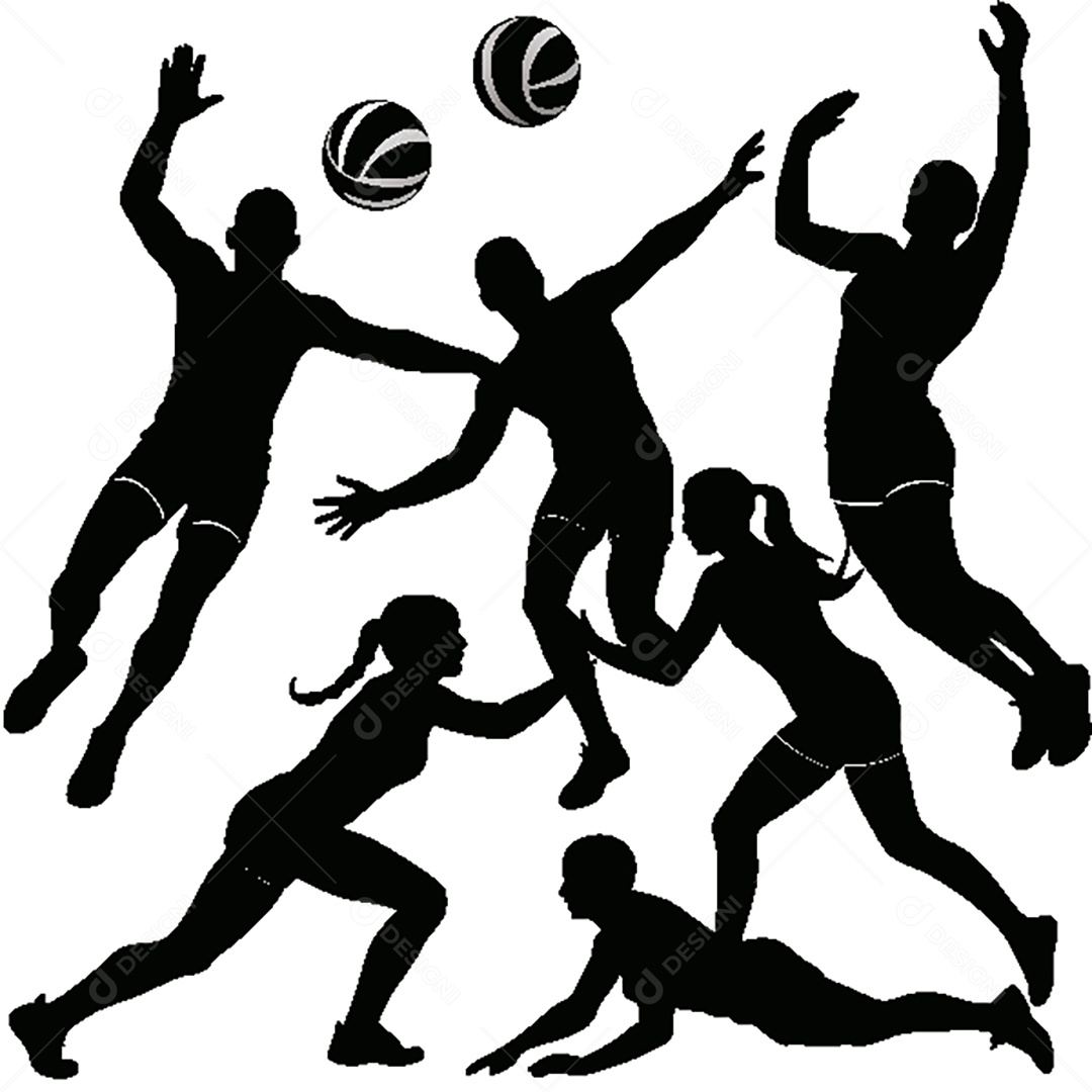 Conjunto de Silhueta de Vôlei Vetor EPS