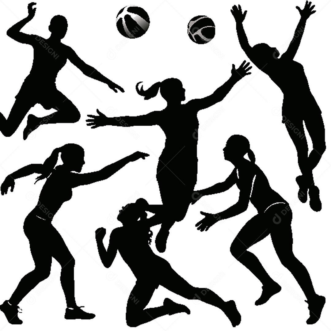 Conjunto de Silhueta de Vôlei Vetor EPS