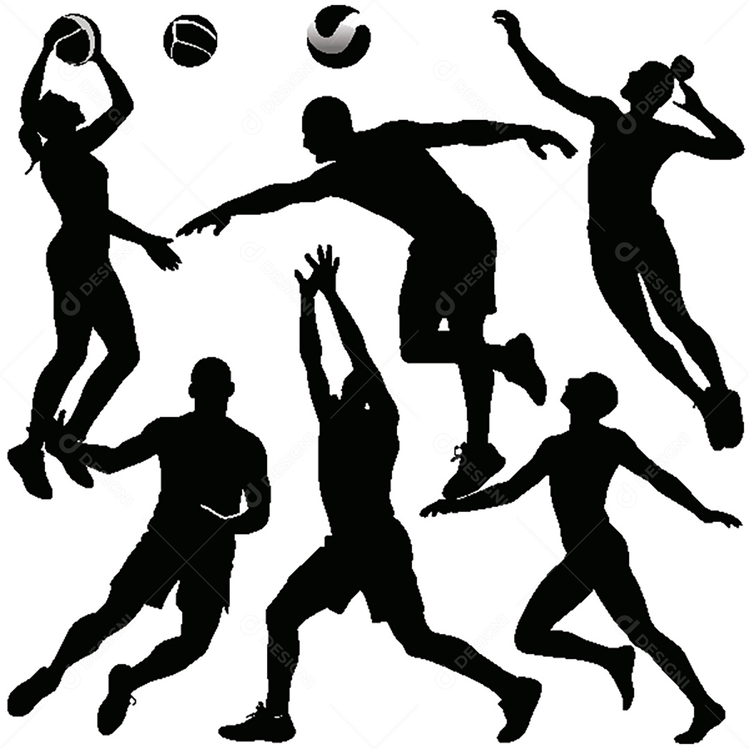 Conjunto de Silhueta de Vôlei Vetor EPS