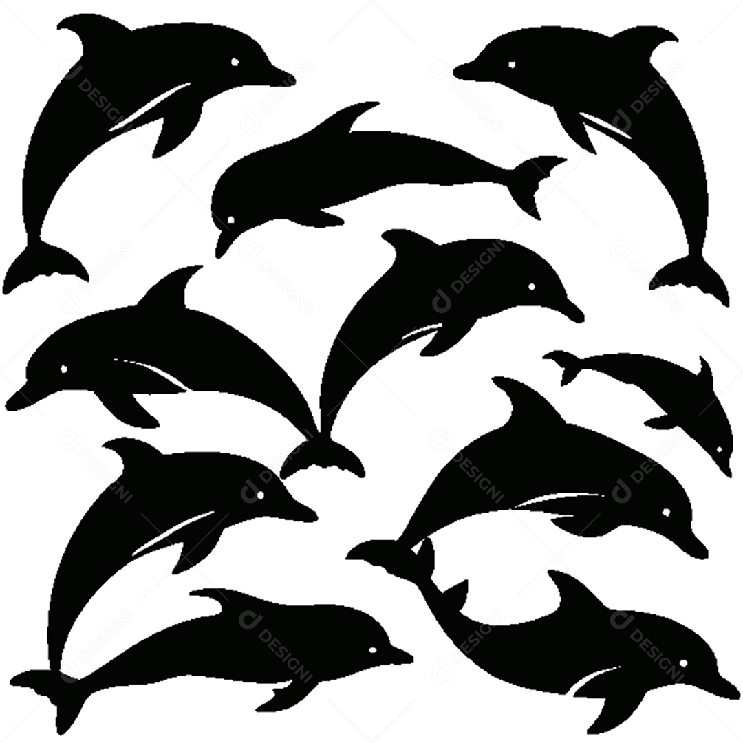 Conjunto de Silhueta Golfinho Vetor EPS