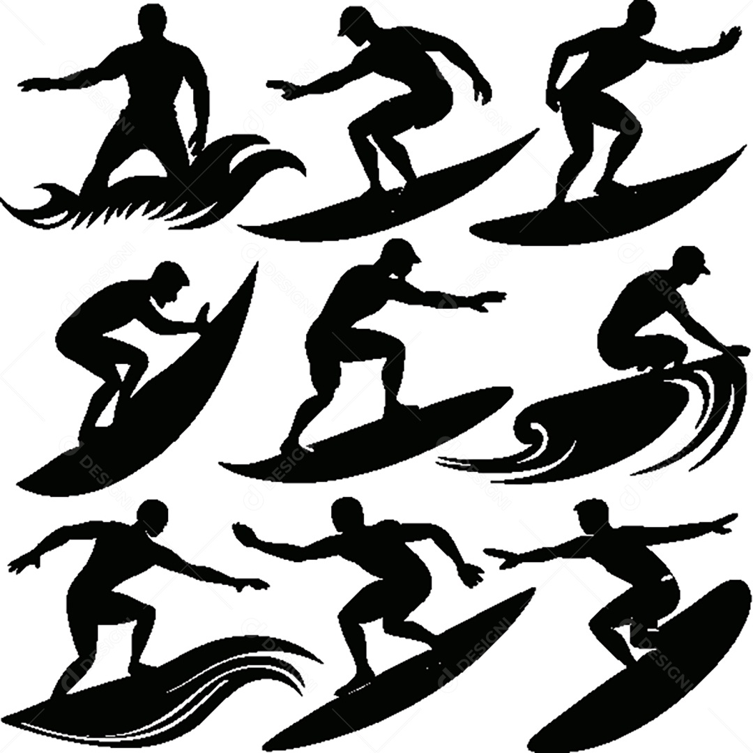 Conjunto de Silhueta de Surfista Vetor EPS