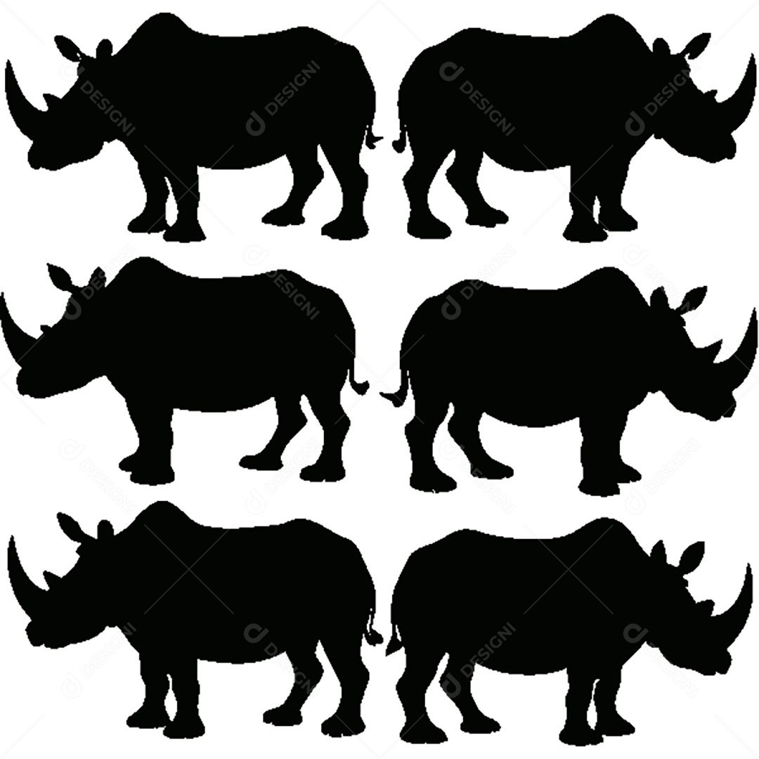Conjunto de Silhueta de Rinoceronte Vetor EPS