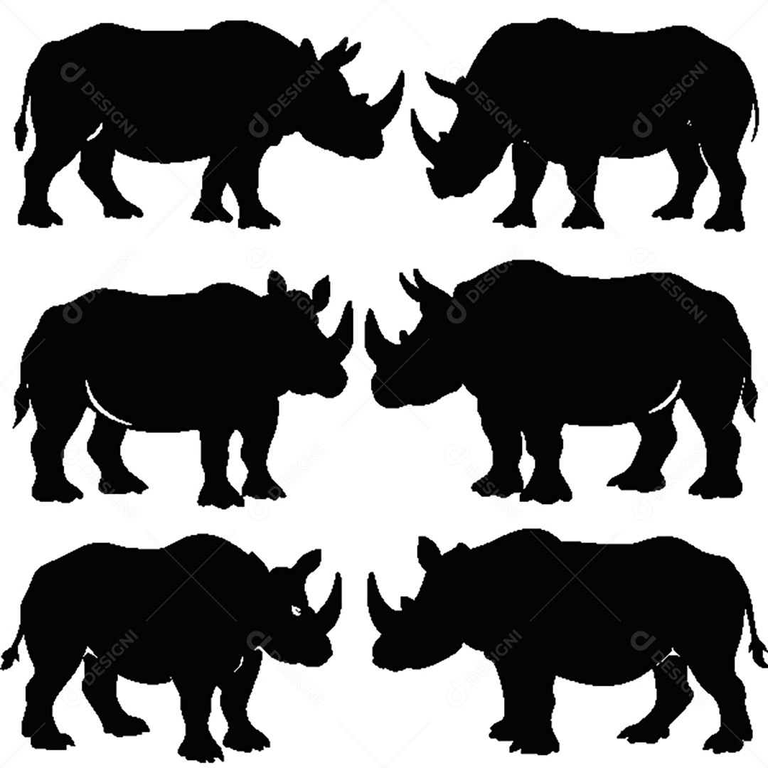 Conjunto de Silhueta de Rinoceronte Vetor EPS