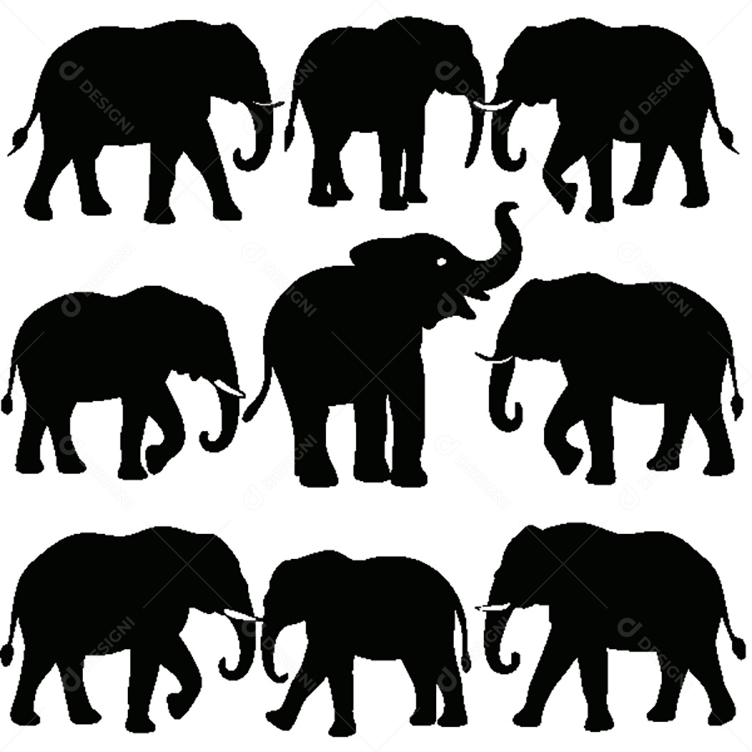 Conjunto de Silhueta de Elefante Vetor EPS