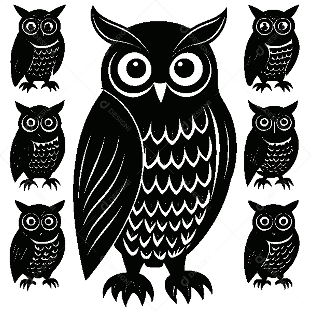 Conjunto de Silhueta de Coruja Vetor EPS
