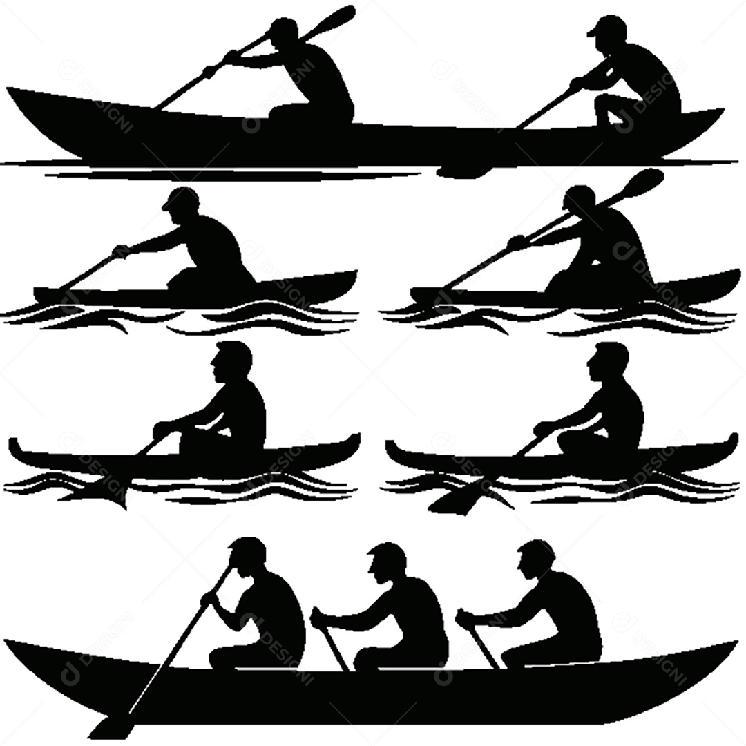 Conjunto de Silhuetas Caiaque Vetor EPS