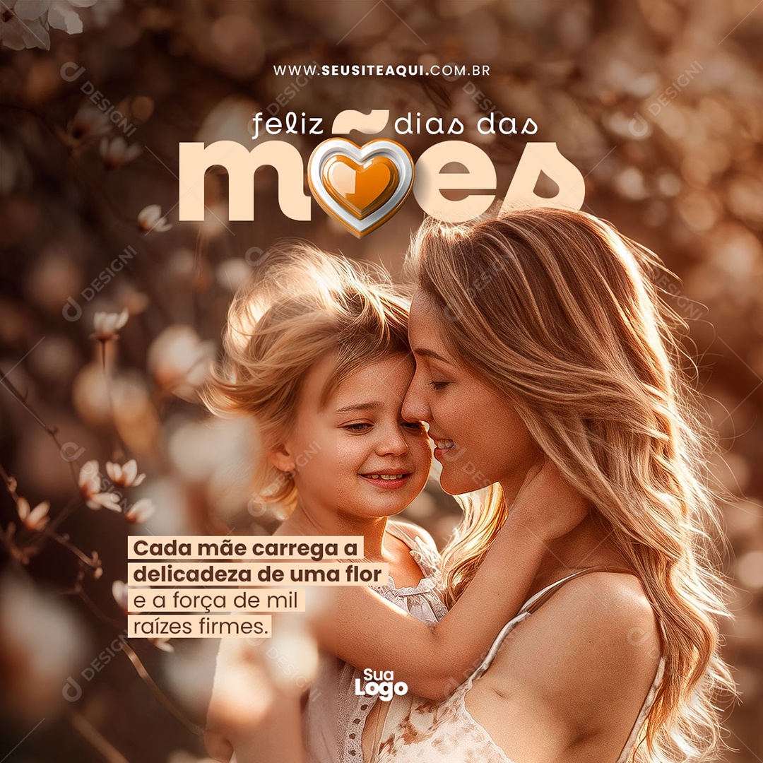 Feliz Dia das Mães Delicadeza de uma Flor Social Media PSD Editável
