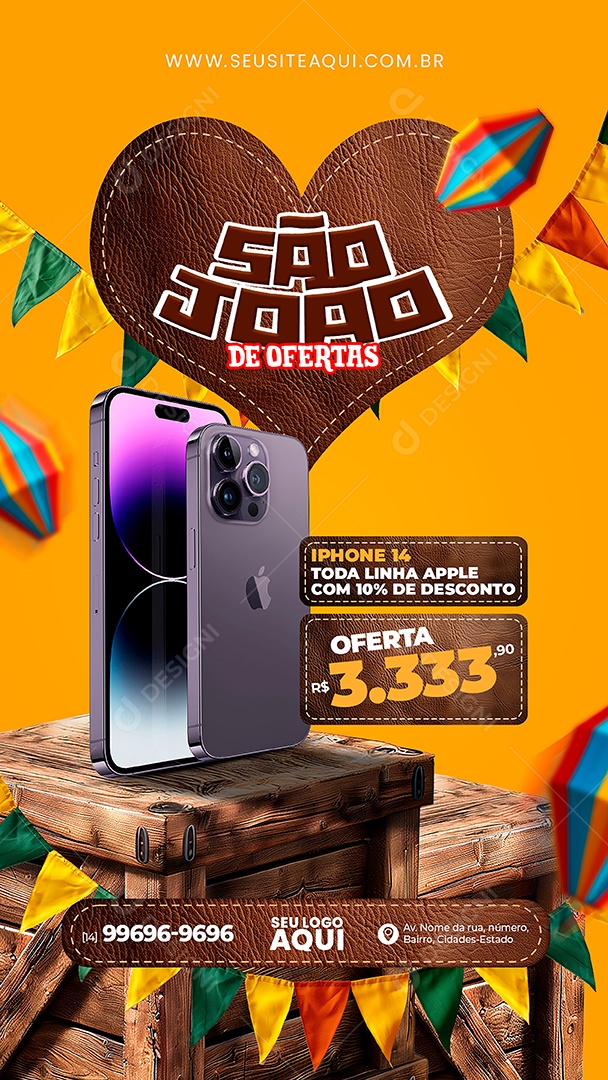 Story São João de Ofertas Eletrodomésticos Social Media PSD Editável