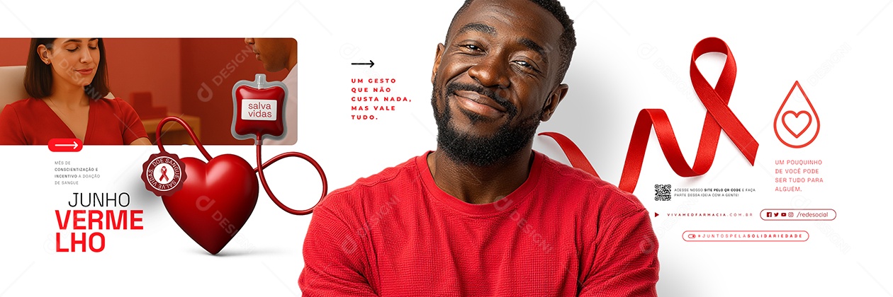 Carrossel Junho Vermelho Mês de Conscientização e Incetivo a Doação de Sangue Social Media PSD Editável