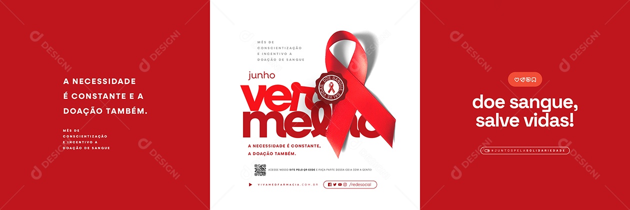 Carrossel Junho Vermelho Mês de Conscientização e Incetivo a Doação de Sangue Social Media PSD Editável