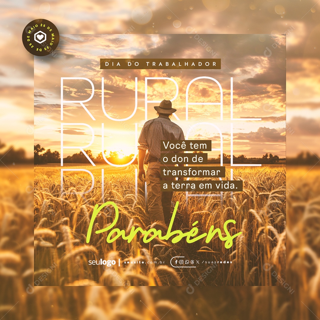 Dia do Trabalhador Rural 25 de Maio Parabéns Social Media PSD Editável
