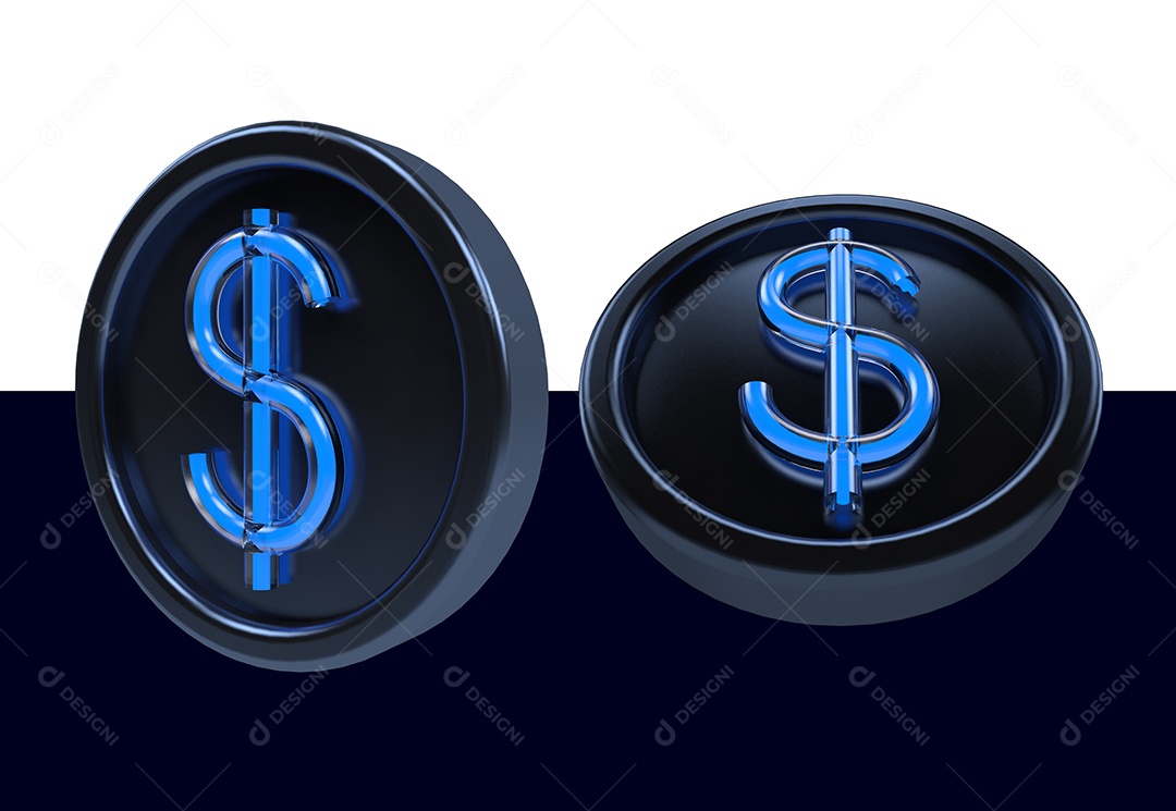 Dois Cifrões Azul Elemento 3D Para Composição PSD