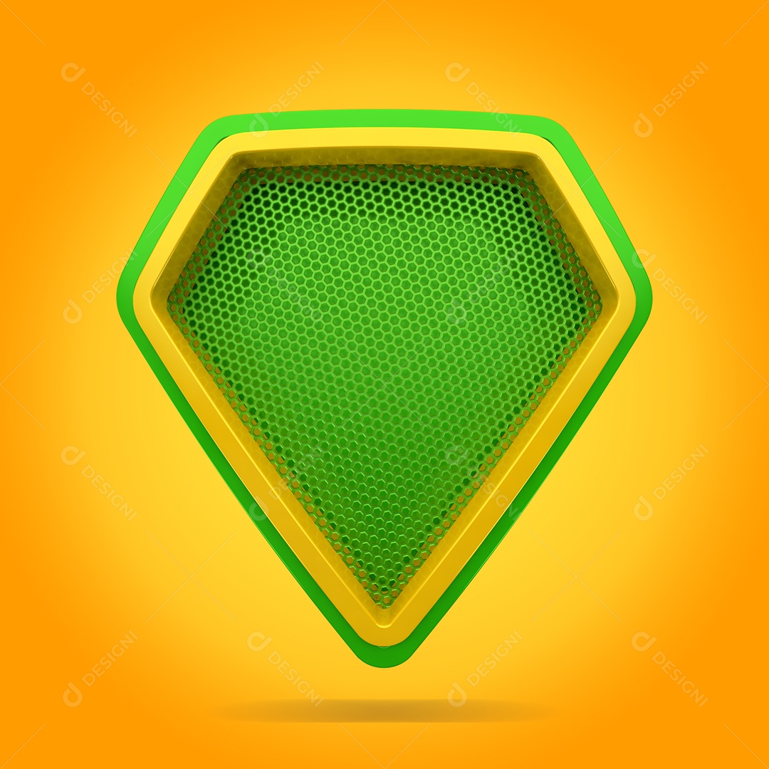 Escudo Verde e Amarelo Elemento 3D Para Composição PSD