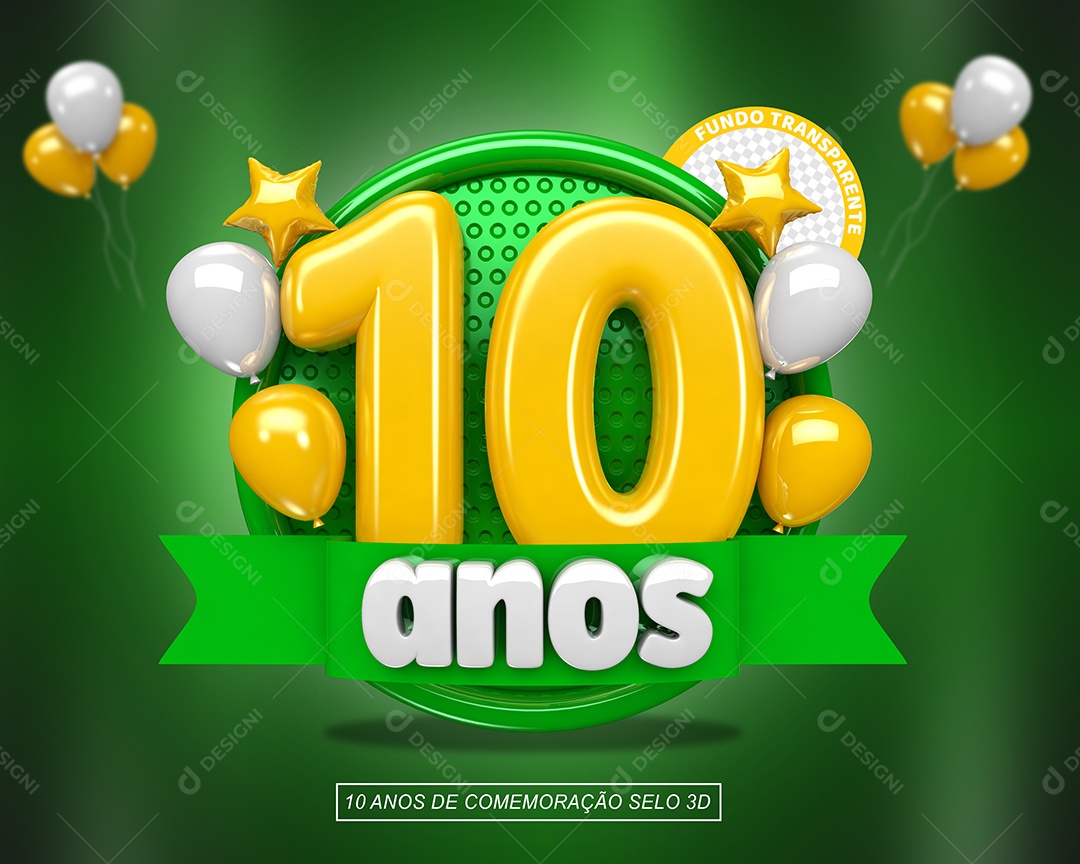 Selo 3D Vermelho 10 Anos Aniversário Para Composição PSD