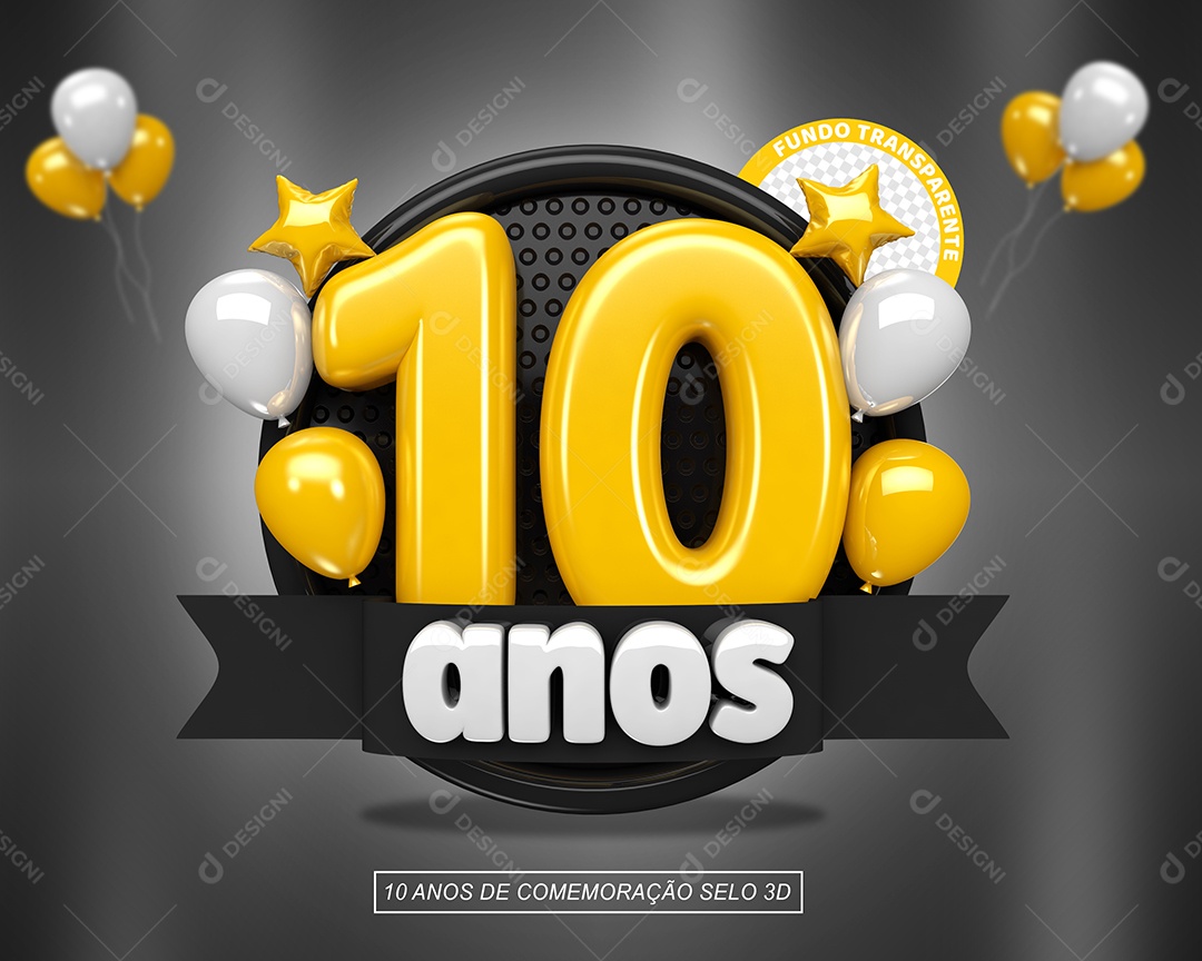 Selo 3D Vermelho 10 Anos Aniversário Para Composição PSD