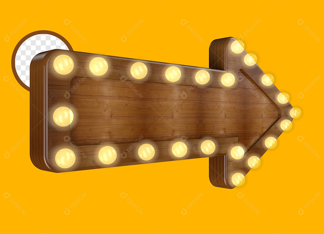 Seta DeMadeira Com Luzes Elemento 3D Para Composição PSD