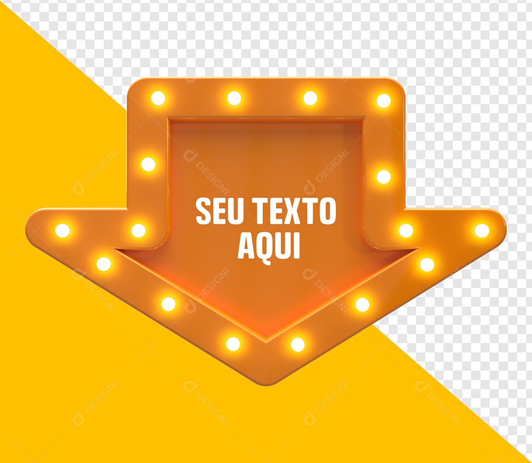 Seta Amarela Com Luzes Elemento 3D Para Composição PSD