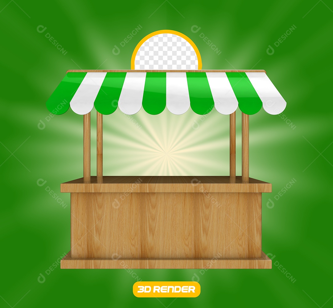 Barraca de Feira Elemento 3D Verde Branco Para Composição PSD
