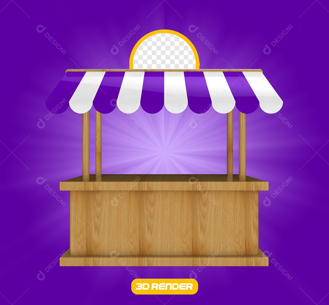 Barraca de Feira Elemento 3D Verde Branco Para Composição PSD