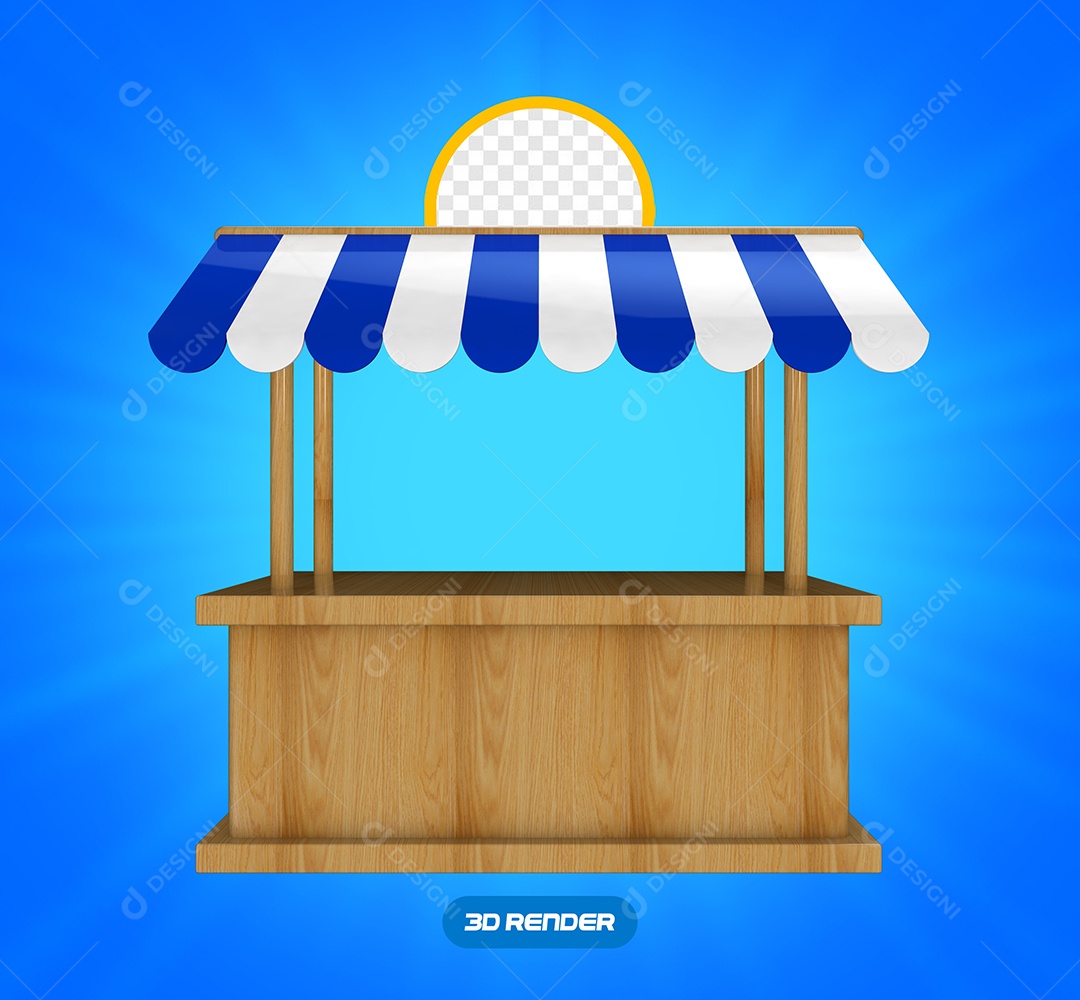 Barraca de Feira Elemento 3D Verde Branco Para Composição PSD